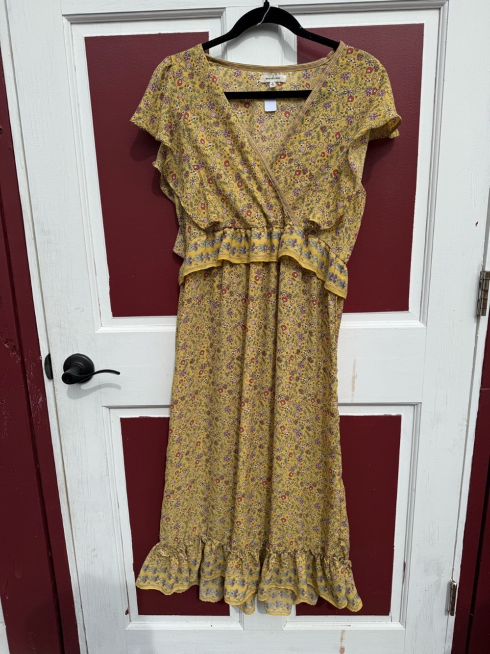 Max Studio Mustard Yellow Floral Wrap Maxi Dress